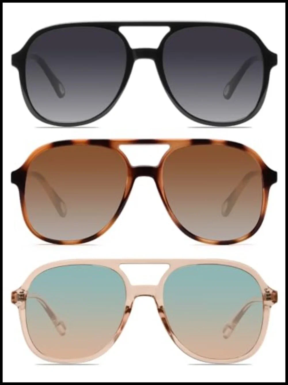 Retro Square Aviator Sunglasses UV400 Protection Double Bridge Unisex
